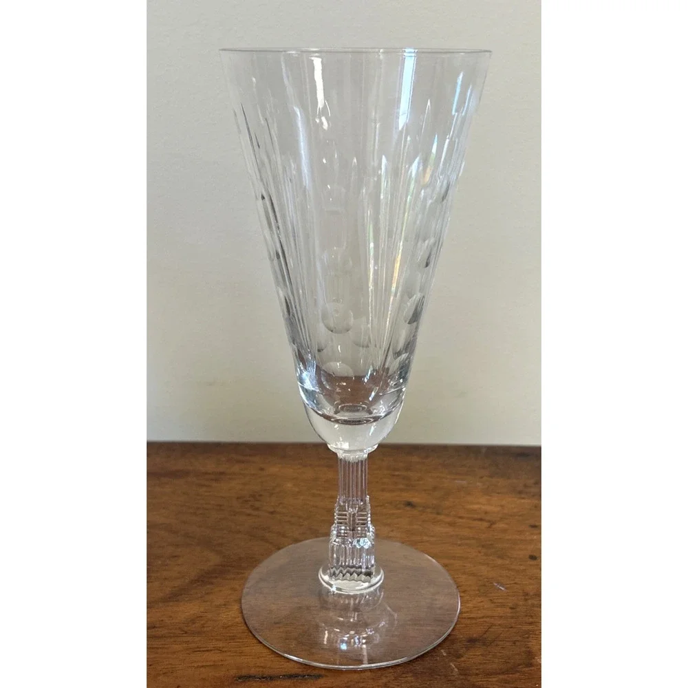 4 Libby Elegant Glass Lucerne Art Deco 7 3/8” Wine Water Glass NYC Skyscraper